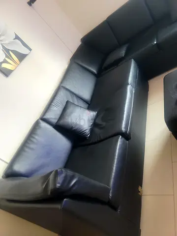 Black L-shaped Leather Sofa - Good Condition
