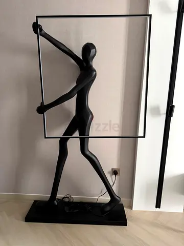 Modern Black Figurative Sculpture with Rectangular LED Frame