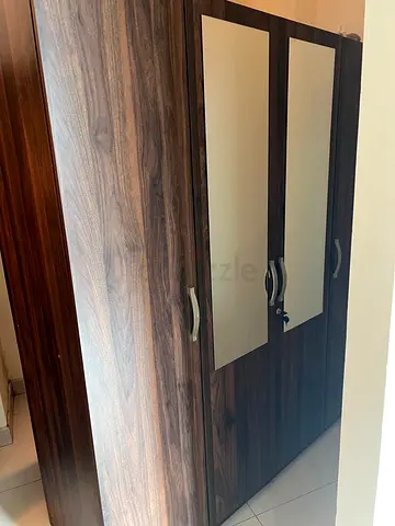 3-door Wooden Wardrobe with Mirror Panels - Good Condition