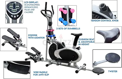 Multi-Function Rowing/ Exercise /Orbitrek Bike Trainer with Stepper, Twister and Dumbbells