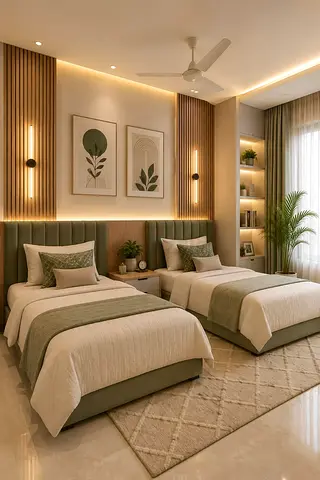 Modern Twin Bed Set with Green Headboards