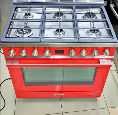 Smeg brand Red 90cm Gas Range Cooker with 6 Burners and Electric Oven