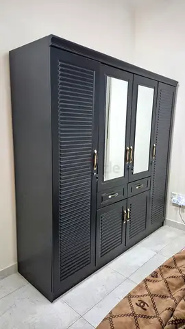 4-Door Wardrobe with Mirrored Double Doors, 2 Drawers & Locks - 200x200x57cm, Good Condition