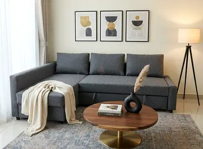 Premium L-Shape Sofa Cum Bed
Combines stylish design, comfortable seating, sleeping space and usefu