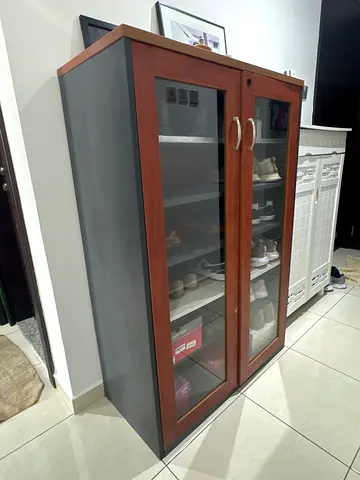 Shoe rack Wooden Glass Display Cabinet / Cupboard - Good Condition