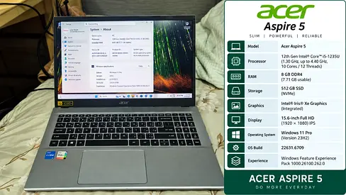 LAPTOP Core i5, 8GB RAM, One year Old, Rarely used