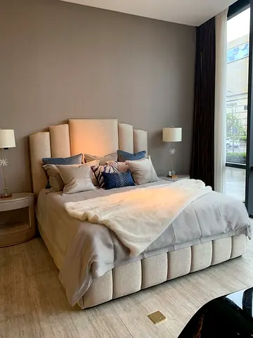 King Size Upholstered Bed with Padded Headboard - Neutral Beige