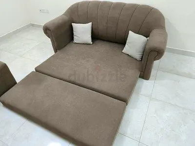 Sofa Bed (Sofa-cum-Bed), Scalloped Back - Converts to 176x145cm Bed, Brown, Good Condition
