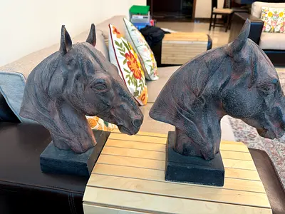 Pair of Vintage Horse Head Bust Sculptures - Heavy Resin/Stone Finish