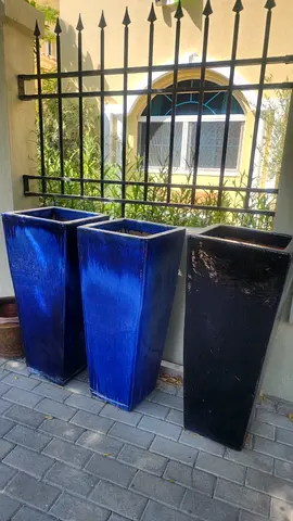 Tall Ceramic Planters - Blue and Black, Good Condition - price is for one