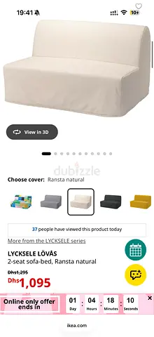 IKEA LYCKSELE LÖVÅS 2-seat sofa-bed (Ransta natural) - Good condition