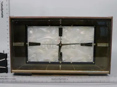 MID CENTURY RETRO METAMEC BRASS & MOTHER OF PEARL MANTLE CLOCK