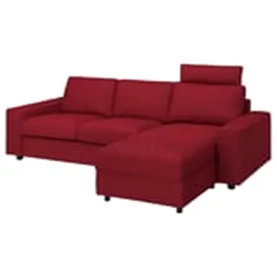 Red L-shaped Sofa with Headrest and Storage