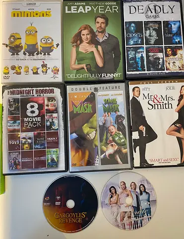 Assorted DVD Movie Lot —Minions, Leap Year, Mr & Mrs Smith, The Mask + more