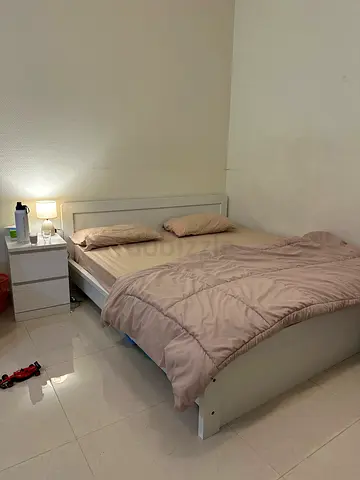 King bed frame with spring mattress and bedside table -dressing table- wardrobe- sofa and shoe rack