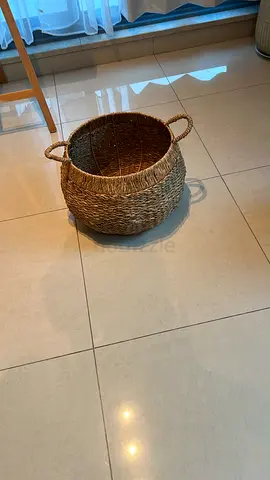 Handwoven Seagrass Storage Basket with Handles - Natural Finish