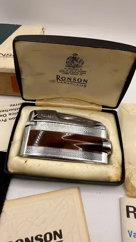 Vintage Ronson Varaflame Antique Lighter – Faux Tortoiseshell & Chrome – Boxed