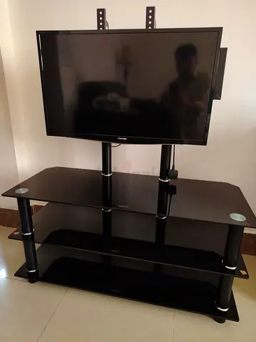 Toshiba 32" LED TV + Modern Black Tempered Glass Trolley Stand (Complete Setup)