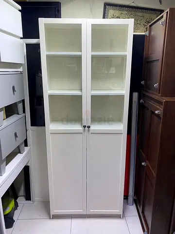 BILLY / OXBERG Bookcase with panel/glass doors, white, 80x30x202 cm
