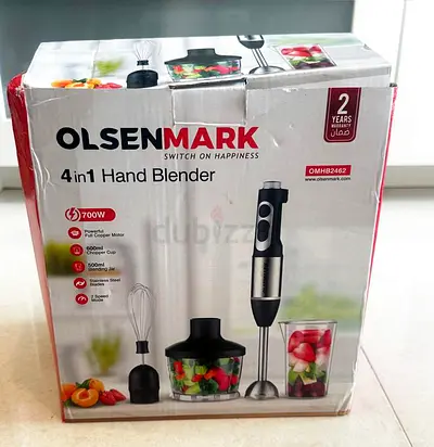 Olsenmark 4-in-1 Hand Blender (700W) with Chopper & Whisk - New in Box