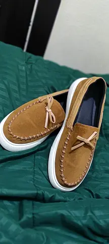 Brown Suede Slip-On Casual Shoes with White Sole - Size Unknown