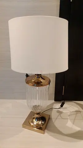 Glass and Brass Table Lamp with White Shade