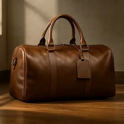 Brown Leather Weekender Duffel Bag - Classic Travel Holdall