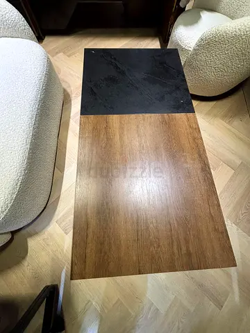 Solid Wood and Black Marble Effect Side Table / Coffee Table