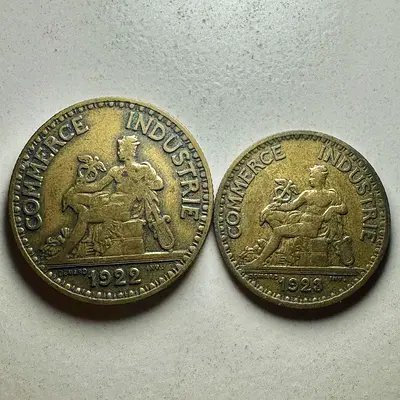 1922-1923 France Interwar Era Set (old antique coins)