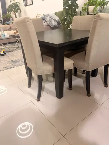 Solid Wood Dining Table with 4 Upholstered Chairs - Dark Finish