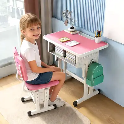 New Adjustable Kids Study Desk and Chair Set - Pink