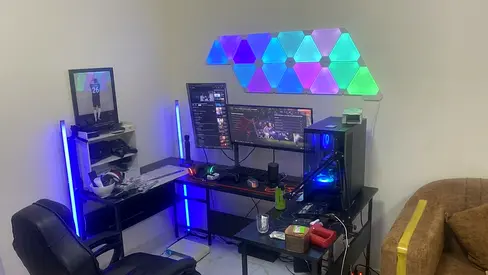 Gaming PC Setup with RGB Lighting, Ultrawide Monitor and Accessories..