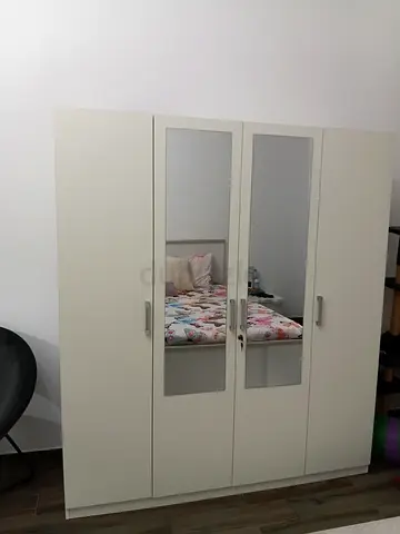 White 4-Door Wardrobe with Mirrors - Good Condition