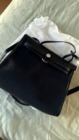 Black canvas and leather structured shoulder bag - brand new