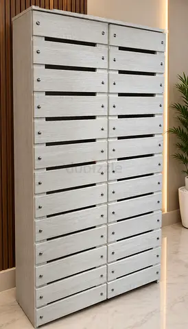 Modern Slotted Design Storage Cabinet in White Wood Finish