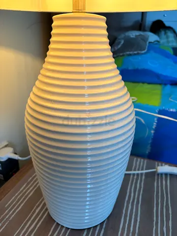 White Ribbed Ceramic Table Lamp Base with Shade bought from HomeCentre