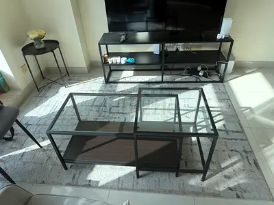 Modern glass and metal coffee table set - 2-piece