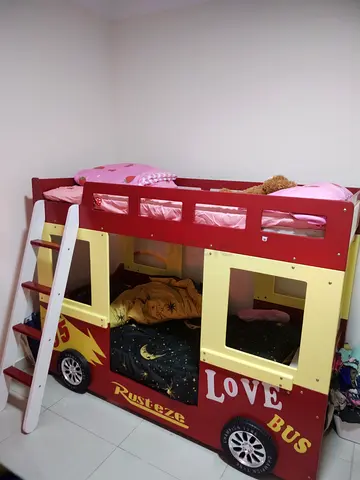 Kids Bunk Bed - Bus Themed Double Bed with Ladder only in 300 AED