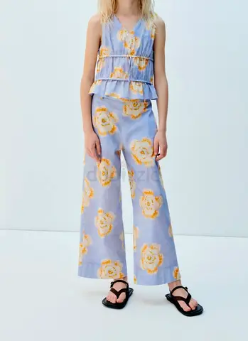 Girls' Floral Two-Piece Top and Wide-Leg Trousers - Size  7-8years