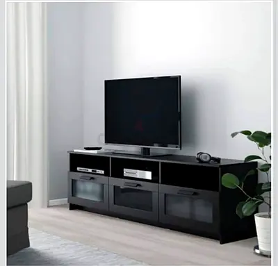Modern Black TV Bench with Three Drawers and Open Shelves