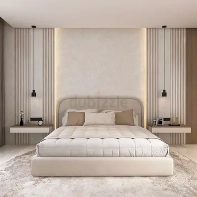 Beige Modern Upholstered Bed with