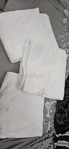 Set of 3 White Bath Towels - Good Used Condition