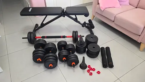 Complete Home Gym: Folding Bench + 69kg Modular Weight Set