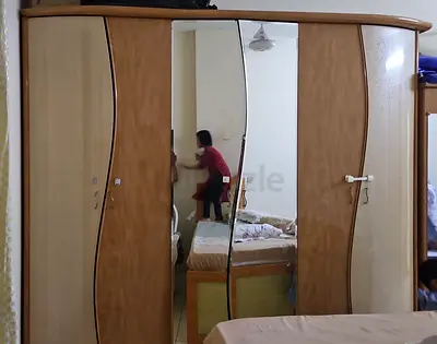 6-door Wooden Wardrobe with Central Mirror - Good Condition