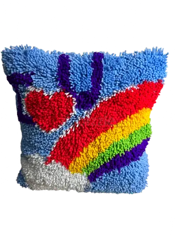 Handmade Rainbow & Heart crochet Cushion Pillow