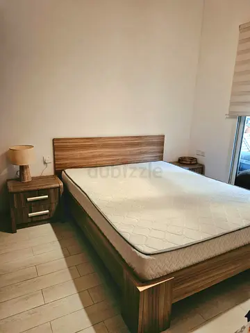 Wooden Queen Bed Frame with Mattress and Matching Nightstands