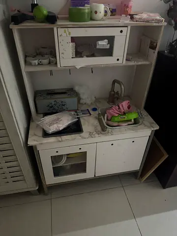 Kids IKEA White kitchen cabinet with shelves and storage - good condition