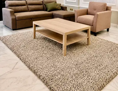 Beige Shaggy Living Room Rug - Large, Good Condition
