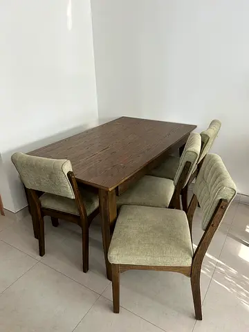 Solid Wood Dining Table with 4 Upholstered Chairs and a bench with storage