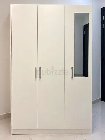 White 3-Door Wardrobe with Mirror - Good Condition